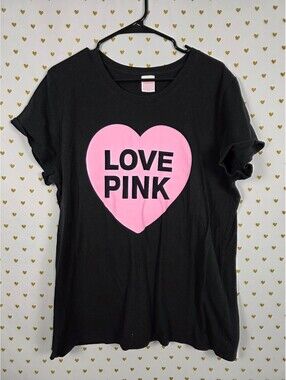 Victorias Secret PINK Campus Originals HEART Tee shirt 2XL XXL